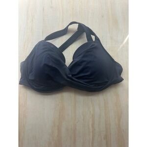 Bleu Rod Beattie Women blk Twist Front Underwire Bikini Top 34D Crisscross Back